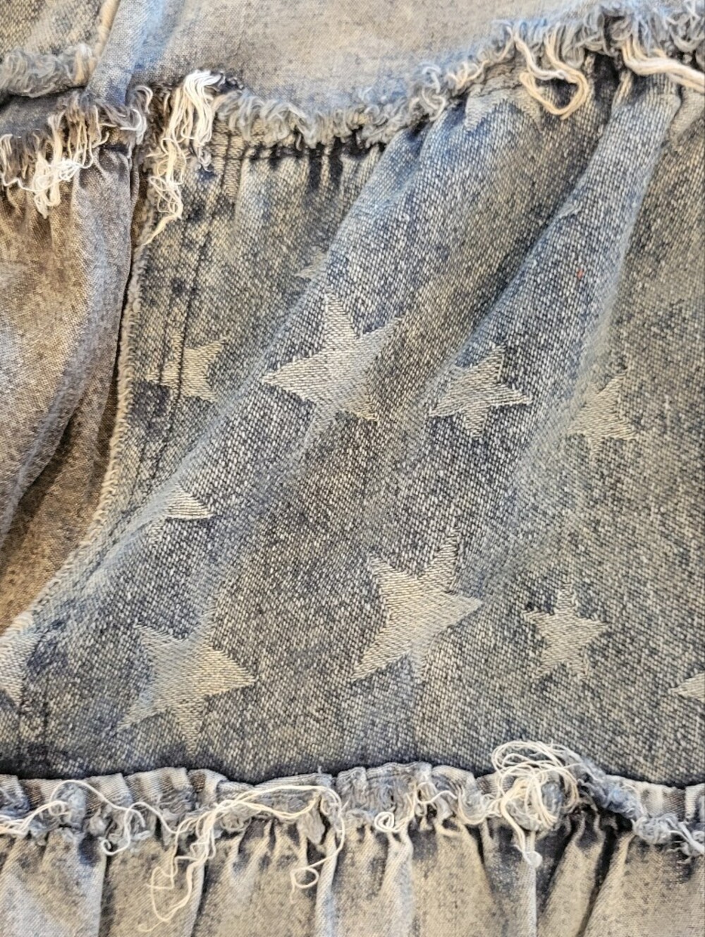 Boho Tiered Wide-Leg Patchwork Jeans with Star Print - Picture 2 of 3